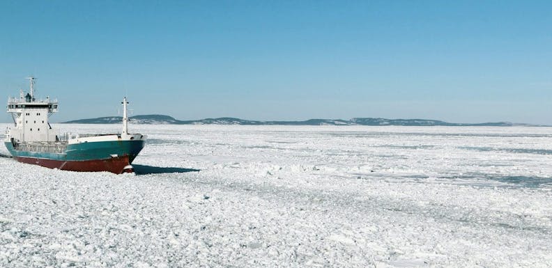 Ship in winter sea