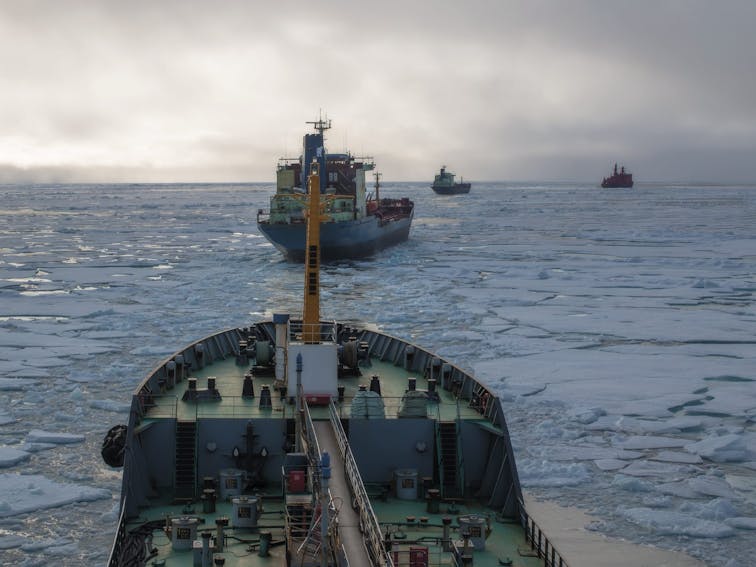 Nuclear-powered,Icebreaker,Is,Conducting,A,Convoy,Along,The,Northern,Sea