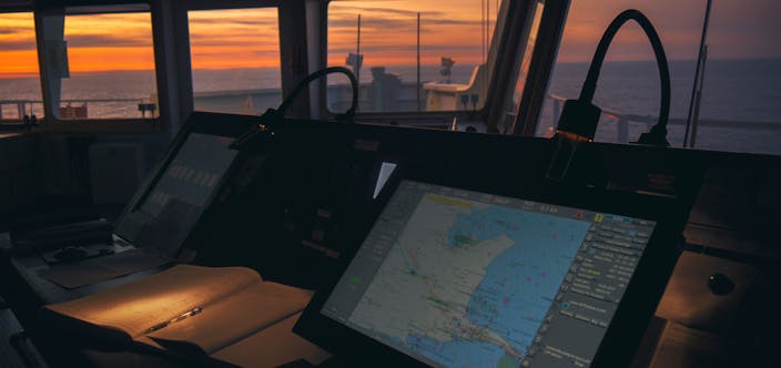 Wheelhouse,In,Modern,Ship,With,Ecdis,And,Bridge,Log,Book