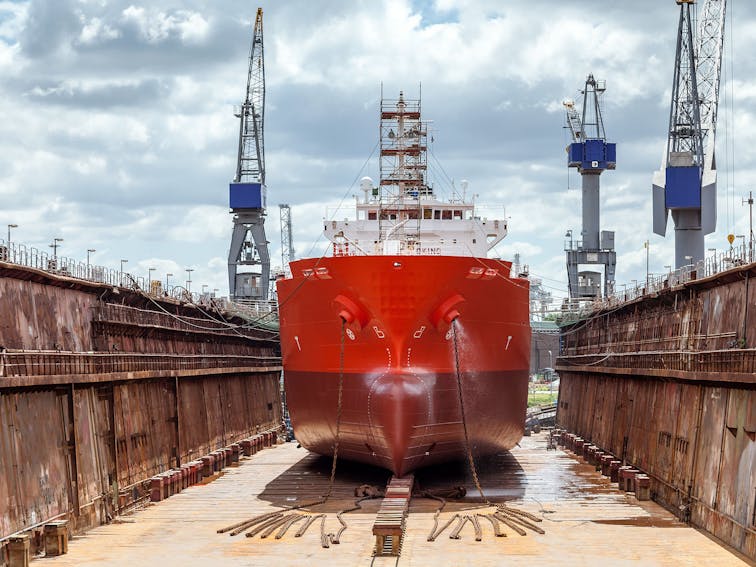 Dry dock with ship on maintenance in the port of Rotterdam